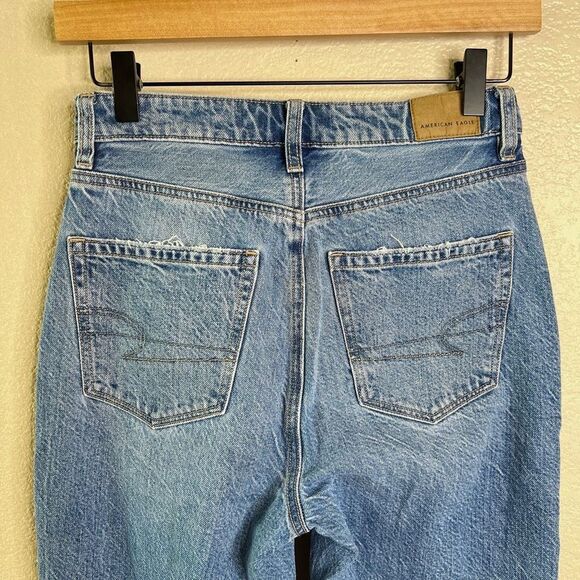 American Eagle Jeans Womens Size 00 Long Mom Blue Medium Wash Denim Distressed - Picture 6 of 12